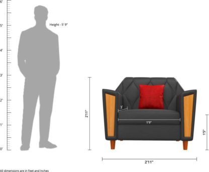Kurlon Crescent Leatherette 3 + 1 + 1 Black Sofa Set - Image 2