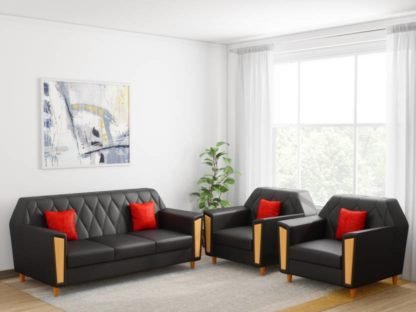Kurlon Crescent Leatherette 3 + 1 + 1 Black Sofa Set
