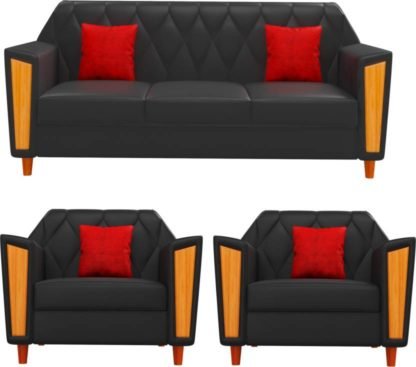 Kurlon Crescent Leatherette 3 + 1 + 1 Black Sofa Set - Image 3