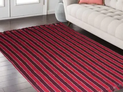 Maroon Cotton Dhurrie  (122 cm X 182 cm)